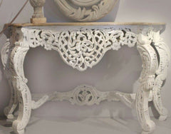 Antique Hand Carved solid wood Hall Table White