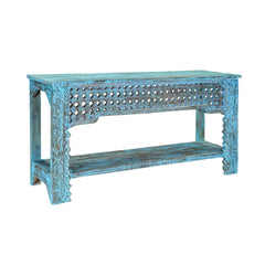 Hand Carved Solid wood Hall Side Table Rustic Blue