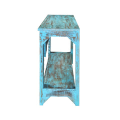 Hand Carved Solid wood Hall Side Table Rustic Blue