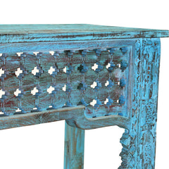 Hand Carved Solid wood Hall Side Table Rustic Blue