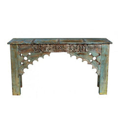 Antique Hand carved Solidwood Hall Table Rustic Blue