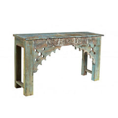 Antique Hand carved Solidwood Hall Table Rustic Blue