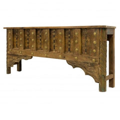 Brass work Design Hand Carved Solid wood Hall Table Brown