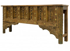 Brass work Design Hand Carved Solid wood Hall Table Brown