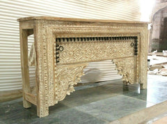 Antique Hand Carved solidwood Hall table GUJARAT whitewash