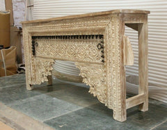 Antique Hand Carved solidwood Hall table GUJARAT whitewash