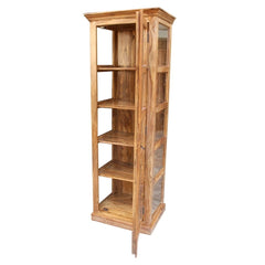 Indian Solid Wood Bookshelf Cabinet With Glass Single Door Natural 60 x50 x 190 Cm