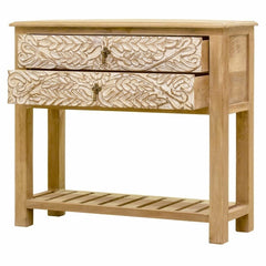 Floral Carved Solid wood 2 Drawers Hall Side Table Console Table