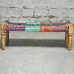 Indian Solid Wood Charpai Bench Khat Manjhi Woven Charpoy Daybed Multi Colour