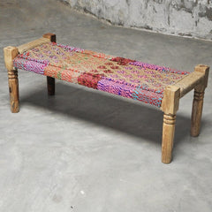 Indian Solid Wood Charpai Bench Khat Manjhi Woven Charpoy Daybed Multi Colour