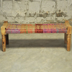 Indian Solid Wood Charpai Bench Khat Manjhi Woven Charpoy Daybed Multi Colour