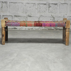 Indian Solid Wood Charpai Bench Khat Manjhi Woven Charpoy Daybed Multi Colour