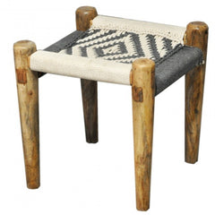 Indian Solid Wood Charpai Khat Manjhi Woven Charpoy Ottoman Stool Black White