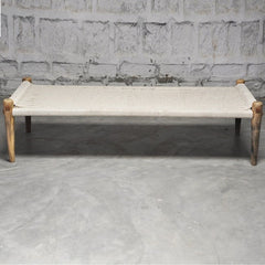 Indian Solid Wood Charpai Khat Manjhi Woven Charpoy Daybed White L