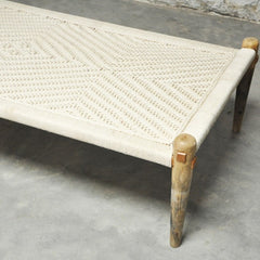 Indian Solid Wood Charpai Khat Manjhi Woven Charpoy Daybed White L