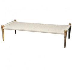 Indian Solid Wood Charpai Khat Manjhi Woven Charpoy Daybed White L