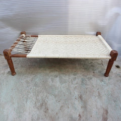 Indian Solid Wood Charpai Khat Manjhi Woven Charpoy Daybed Hand Woven White L