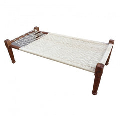 Indian Solid Wood Charpai Khat Manjhi Woven Charpoy Daybed Hand Woven White L