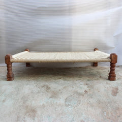 Indian Solid Wood Charpai Khat Manjhi Woven Charpoy Daybed Brown & White L