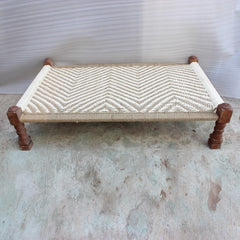 Indian Solid Wood Charpai Khat Manjhi Woven Charpoy Daybed Brown & White L