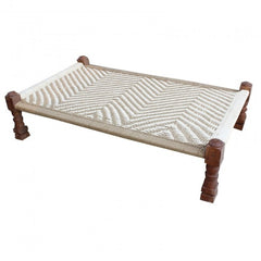 Indian Solid Wood Charpai Khat Manjhi Woven Charpoy Daybed Brown & White L