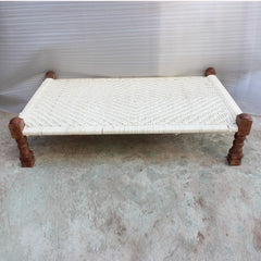 Indian Solid Wood Charpai Khat Manjhi Woven Charpoy Daybed White L