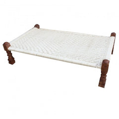 Indian Solid Wood Charpai Khat Manjhi Woven Charpoy Daybed White L