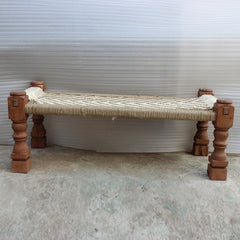 Indian Solid Wood Charpai Bench Khat Manjhi Woven Charpoy Daybed Brown White