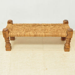 Indian Solid Wood Charpai Bench Khat Manjhi Woven Charpoy Daybed Jute Brown