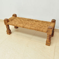 Indian Solid Wood Charpai Bench Khat Manjhi Woven Charpoy Daybed Jute Brown