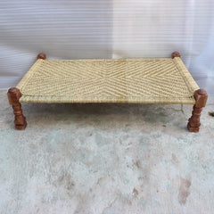 Indian Solid Wood Charpai Khat Manjhi Woven Charpoy Daybed Brown Jute