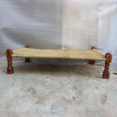 Indian Solid Wood Charpai Khat Manjhi Woven Charpoy Daybed Brown Jute