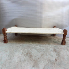 Indian Solid Wood Charpai Bench Khat Manjhi Woven Charpoy Daybed White