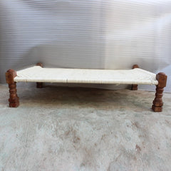 Indian Solid Wood Charpai Khat Manjhi Woven Charpoy Daybed White L