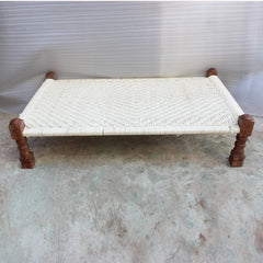 Indian Solid Wood Charpai Bench Khat Manjhi Woven Charpoy Daybed White