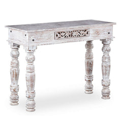 Indian Hand Carved Solid wood Hall console table Whitewash 1M