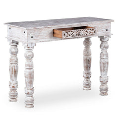 Indian Hand Carved Solid wood Hall console table Whitewash 1M