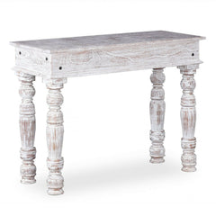 Indian Hand Carved Solid wood Hall console table Whitewash 1M