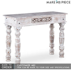 Indian Hand Carved Solid wood Hall console table Whitewash 1M