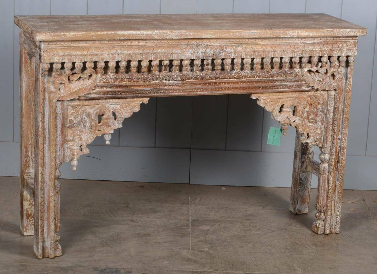 Indian hand carved whitewash hall table vintage 1.2m