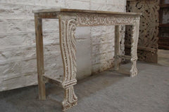 Antique Indian hand carved whitewash hall table console 1.3m