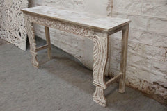 Antique Indian hand carved whitewash hall table console 1.3m