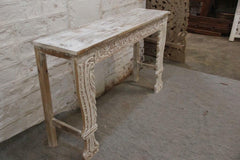 Antique Indian hand carved whitewash hall table console 1.3m