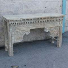 Antique Indian hand carved whitewash hall table vintage 1.3m