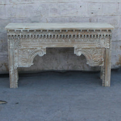 Antique Indian hand carved whitewash hall table vintage 1.3m