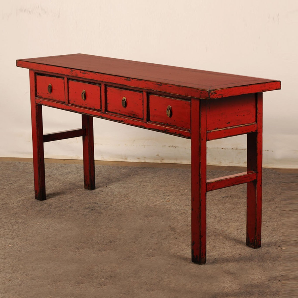 Golden Dragon Oriental Painted Solid wood 4 Drawer Hall Table Red 160x35x75cm