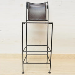 Aged Leather Curl Metal High Bar Chair