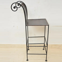 Aged Leather Curl Metal High Bar Chair