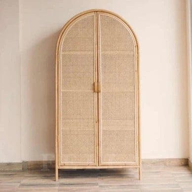 Handmade Rattan Cane Solid Wood Cupboard