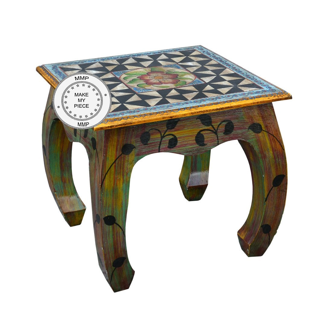 Pandora Hand Painted Multicolored Stool SideTable D